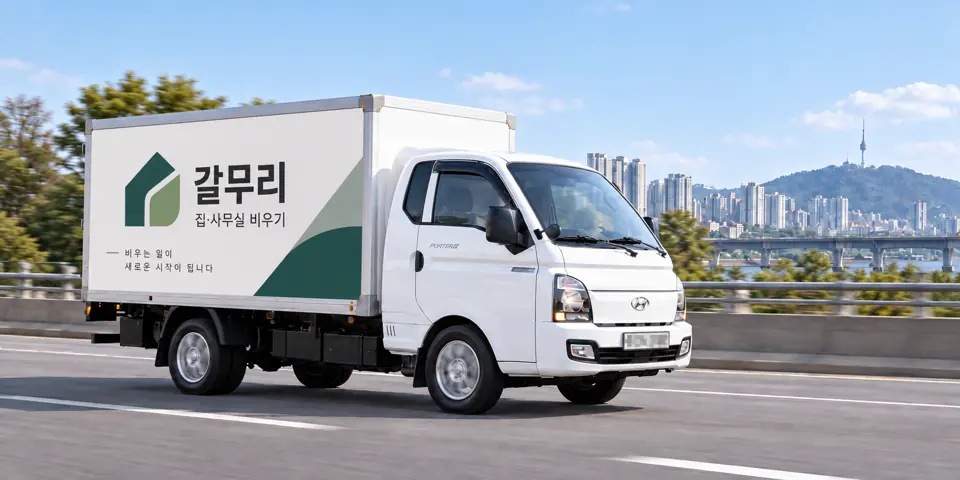갈무리 작업 차량을 담은 그림 · 과천동 집 비우기